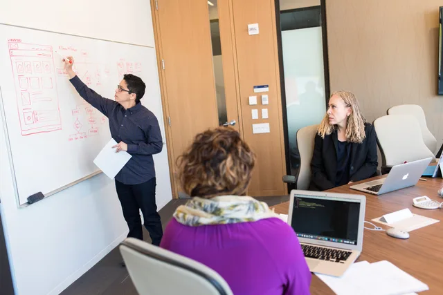 Group of professionals engaging in a collaborative meeting with technology. Planning a marketing technology stack