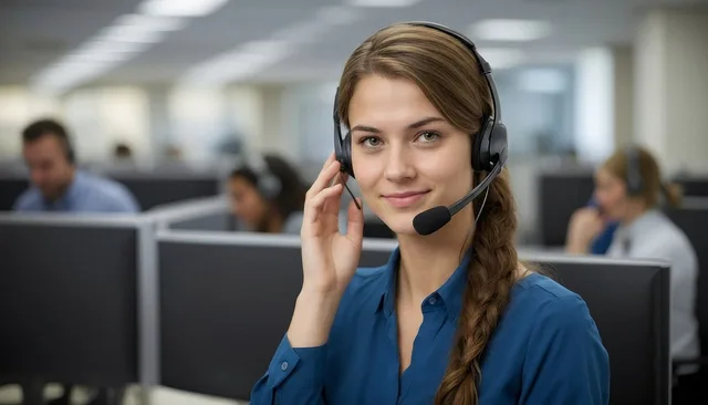 call center, headset, smile, office work, communication, customer support, professional, employee, work, woman, modern office, technology, phone assistance, microphone, young woman, multitasking, office environment, support, phone call, happy, workspace. Reviewing a vendor's support and escalation process